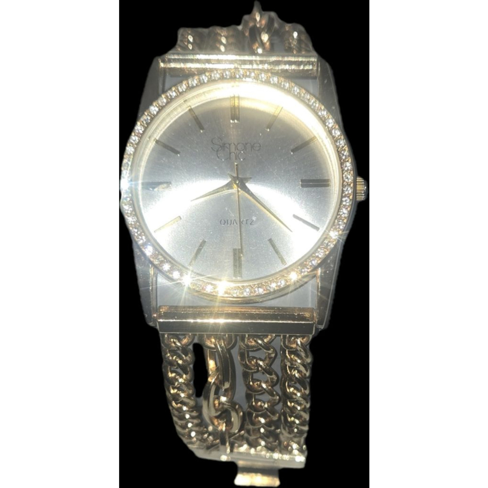 Simone Chic Women's Gold Tone Multi-Chain Bracelet Watch with Crystal Inlay